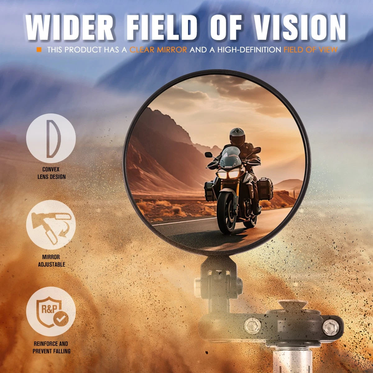 3" Round Convex Rear View Side Mirror for Naked Bike Cruiser (Universal)