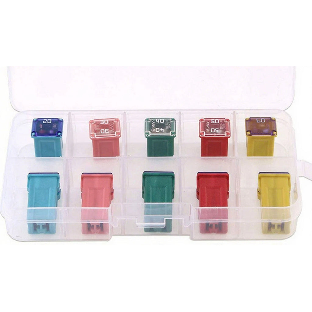 Set of 10 Car Box Shaped Fuses 20A 30A 40A 50A 60A for Vehicles