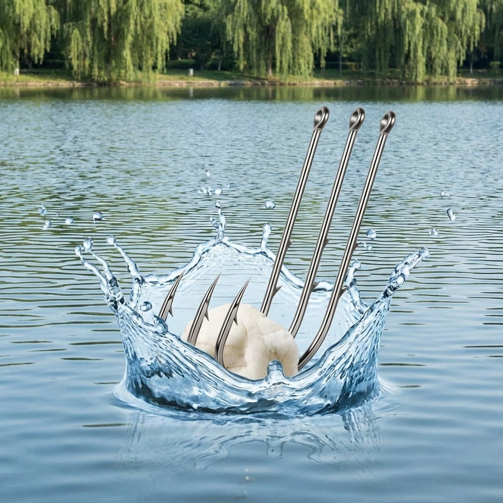 100pcs Double Barb Surf Fishing Hooks Long Shank Saltwater Silver