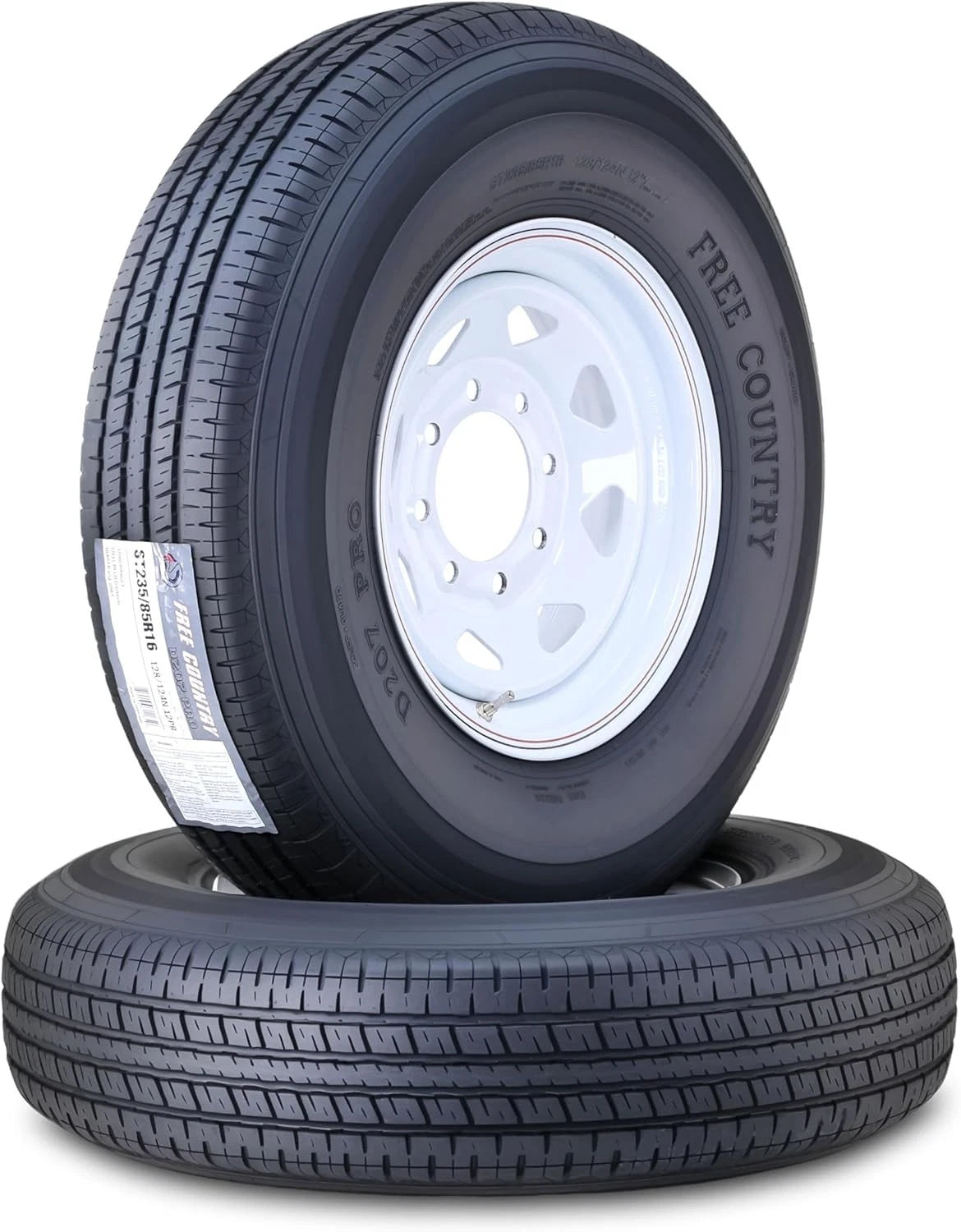 2 Free Country Trailer Tire Rim ST235/85R16 12-Ply 8 Lug White Spoke