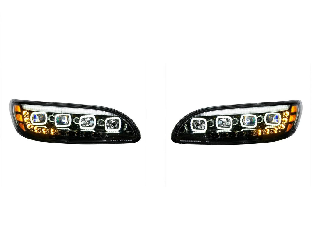 Quad LED Headlights Black with LED DRL Sequential for Peterbilt (2018–2021)