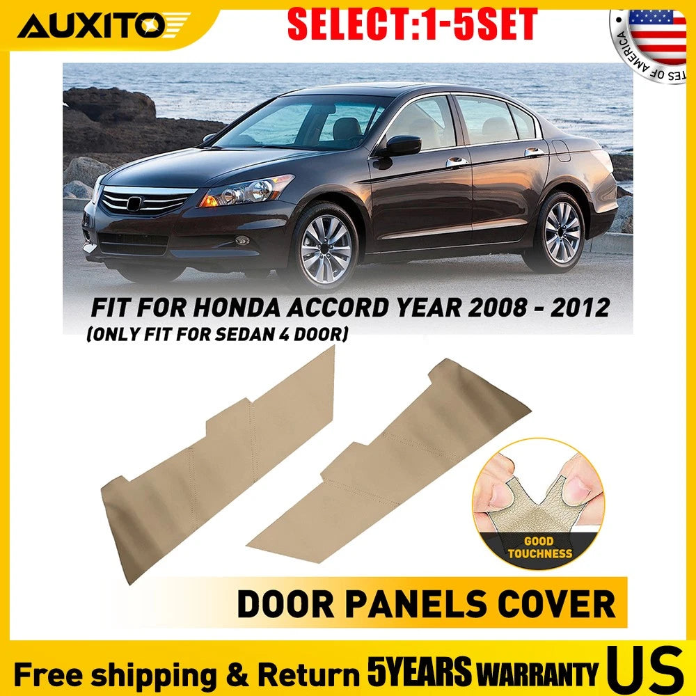 Set of 2 Front Door Panel Armrest Covers for Honda Accord (2008–2012) Beige Leather