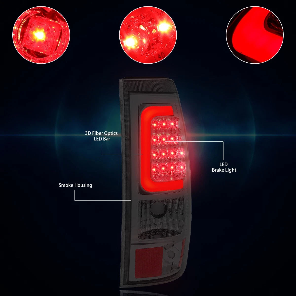 3D LED C-Bar Tail Light Brake Lamp Smoked for Chevy Silverado/GMC Sierra (1999–2003)