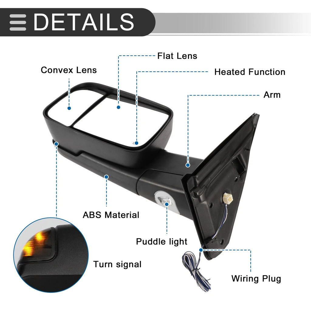 Tow Mirrors for Dodge Ram 2500 3500 (2003–2009) Puddle Lamp Black 1 Pair