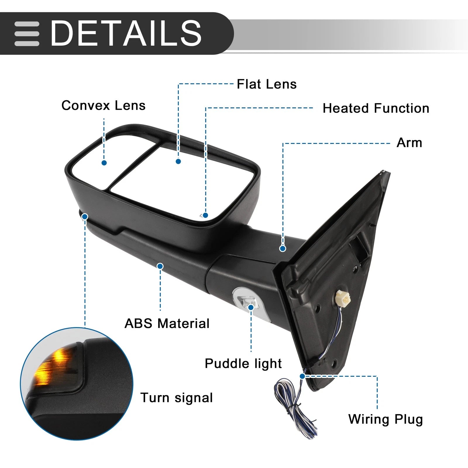 Tow Mirrors for Dodge Ram 2500 3500 (2003–2009) Puddle Lamp Black 1 Pair