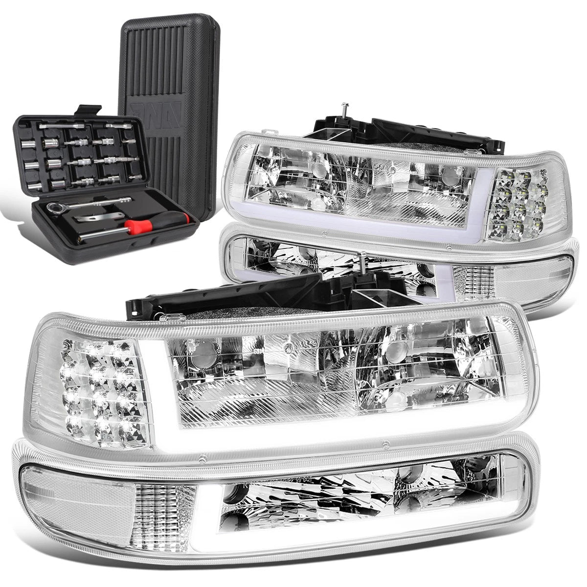 LED DRL Chrome Clear Side Headlight Bumper Lamp for Silverado (1999–2002)