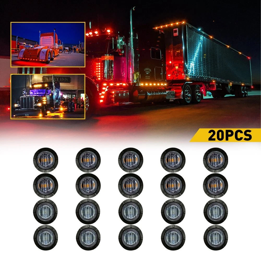 Amber Red LED Side Round Marker Light for Truck Trailer Cab ATV Boat (3/4")