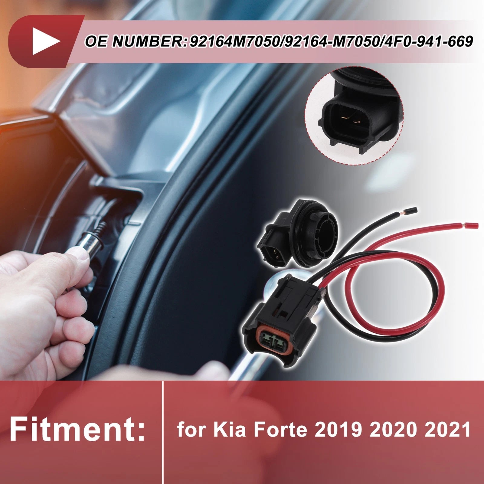 DRL Daytime Running Light Socket Wiring for Kia Forte (2019–2021) No. 92164M7050