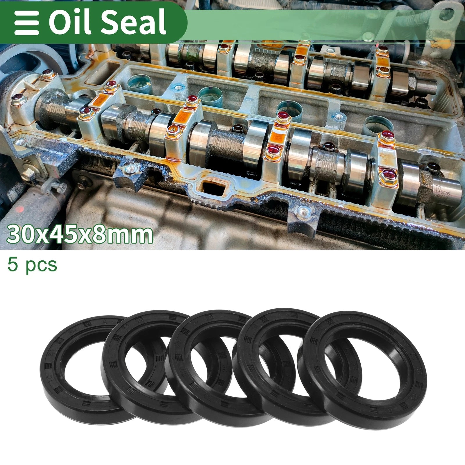 Set of 5 Oil Seal Ring 30x45x8mm for Various Models (NBR Rubber)