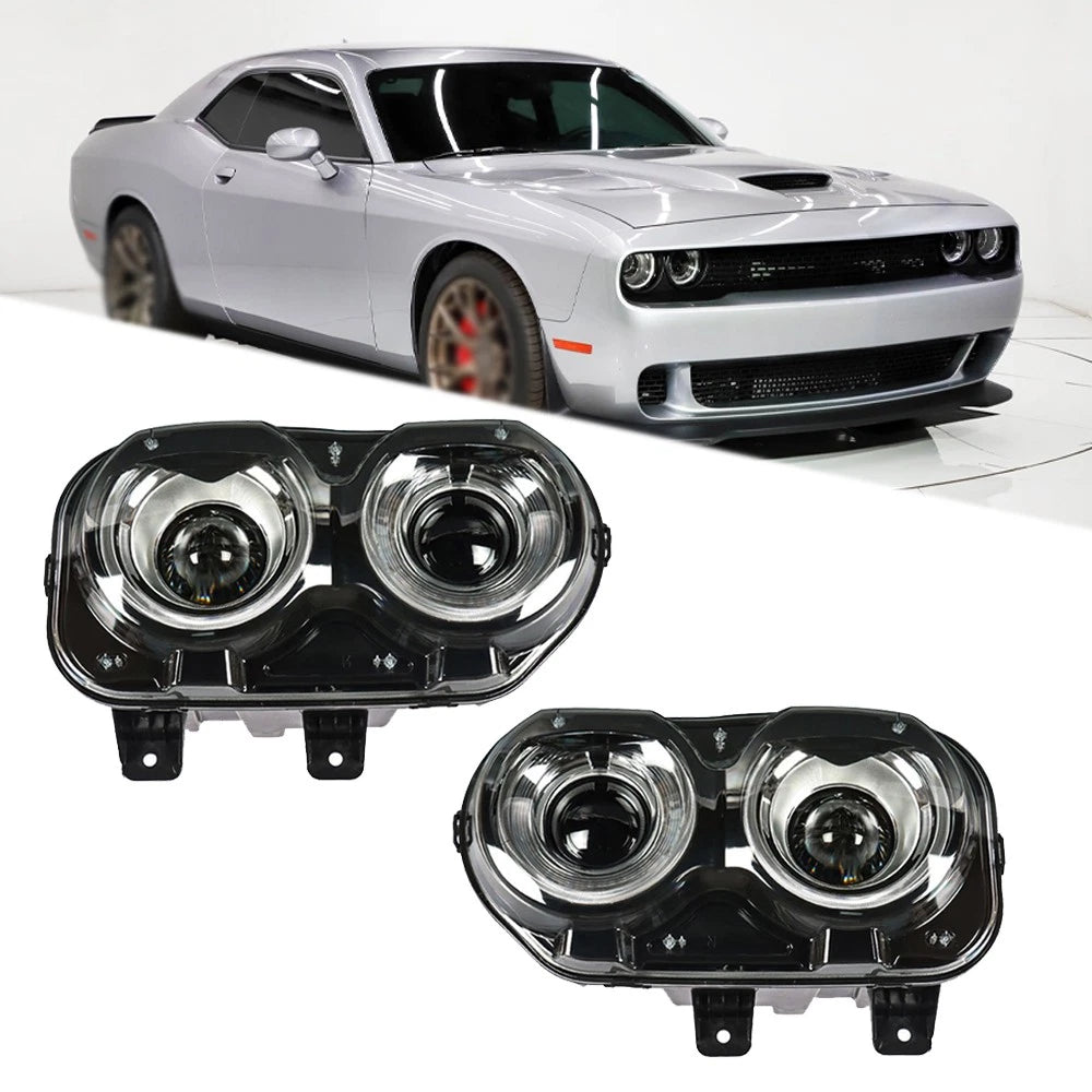 Set of 2 Black Halogen Headlights for Dodge Challenger (2015â2018)