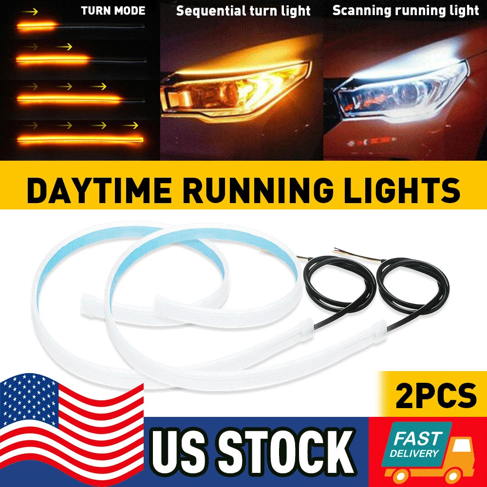 2X Flexible 60cm LED Headlight Strip Lights for Universal Vehicles (YYYY–YYYY)