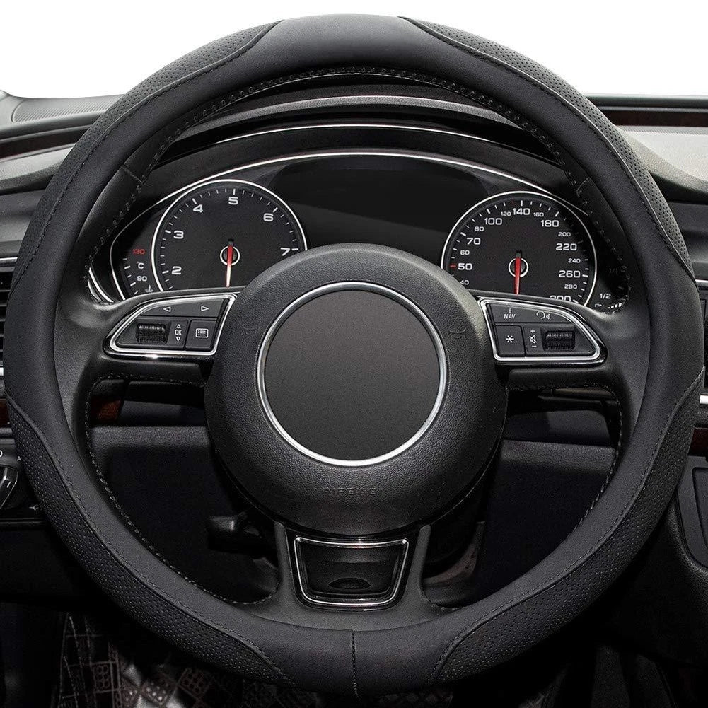 Steering Wheel Cover for Most Vehicles (38cm, Synthetic Leather, Non-Slip Grip)