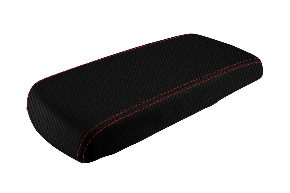 Console Lid Armrest Cover for Dodge Durango (2004–2009) Carbon Fiber Red Stitch