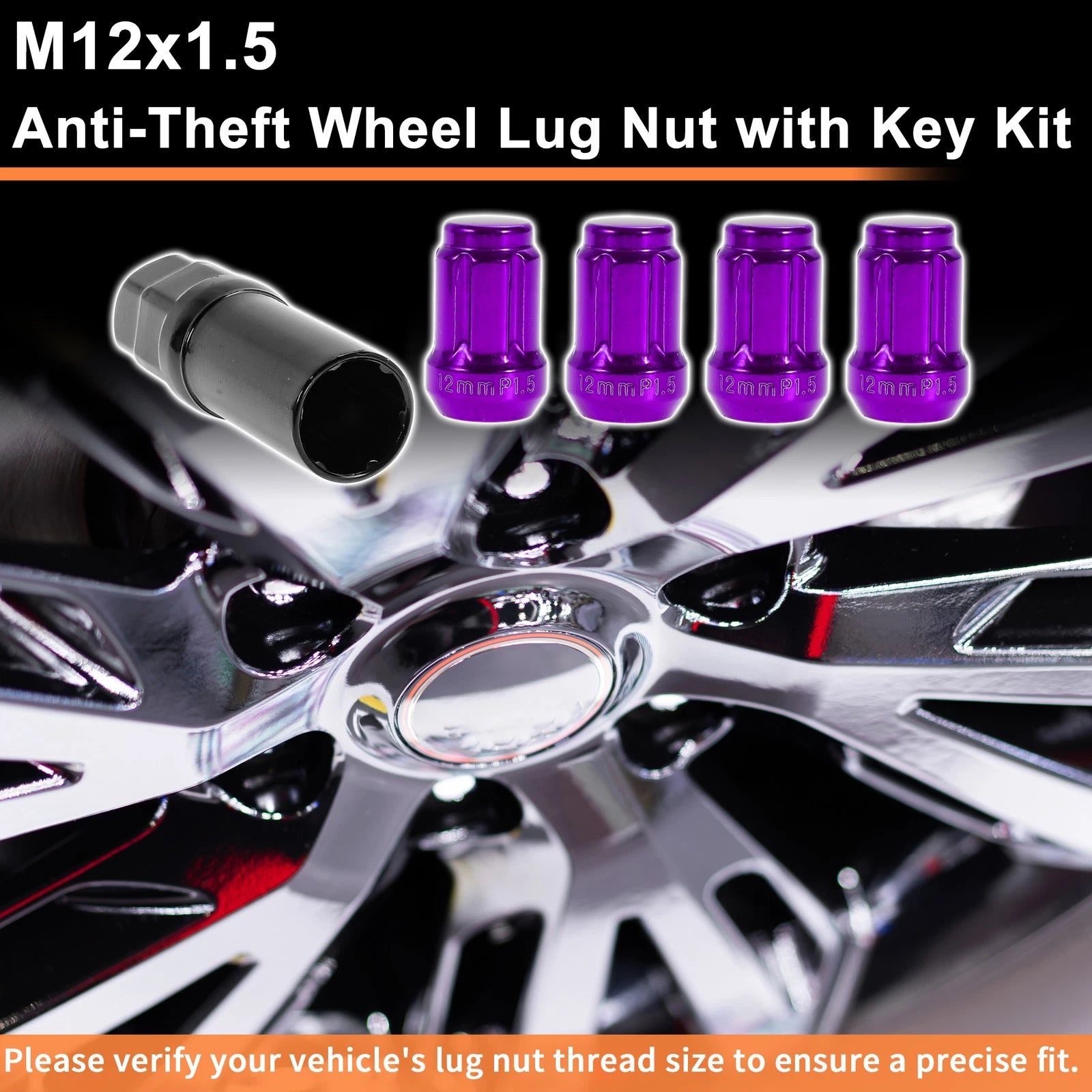 M12x1.5 Tire Wheel Locking Nut Set with 1 Socket Key for Honda Toyota