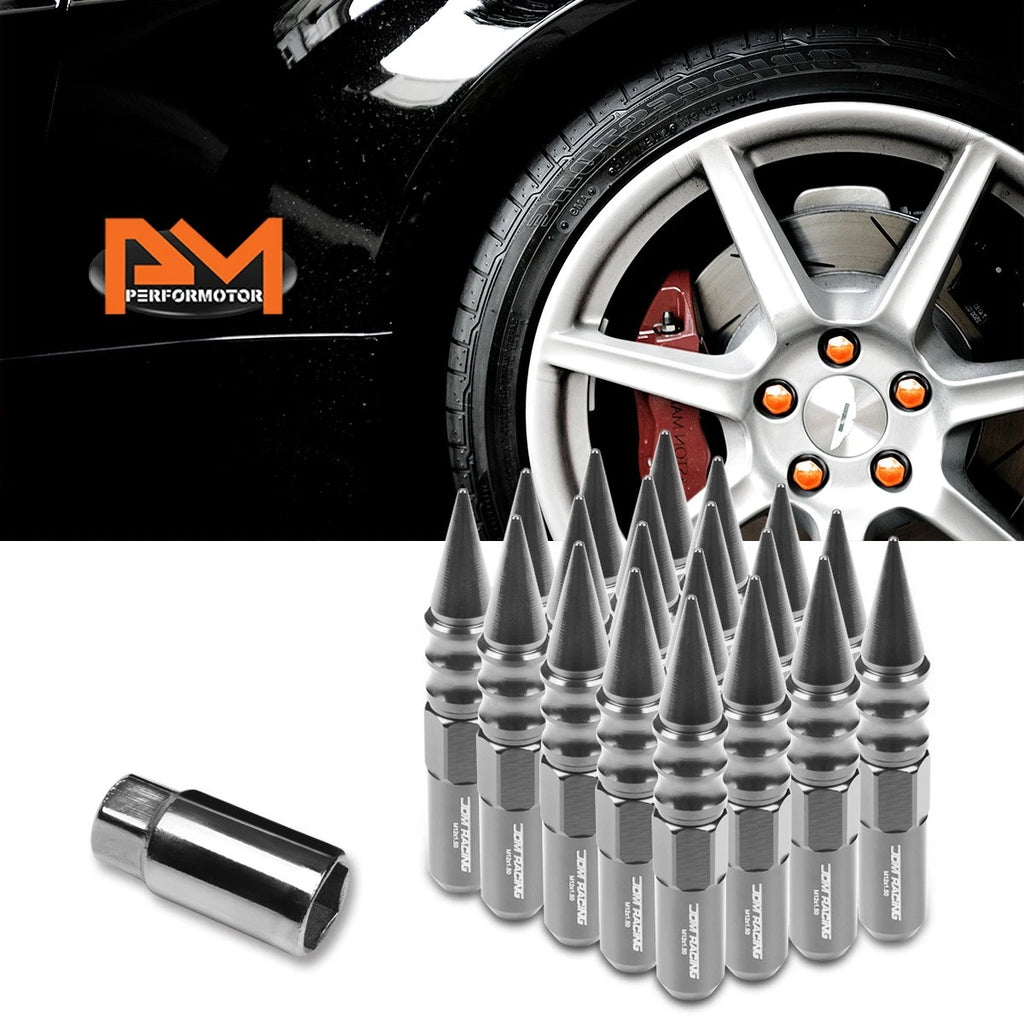Set of 20 M12X1.5 Gunmetal JDM Spiked Wheel Lug Nuts + 20mm Extension