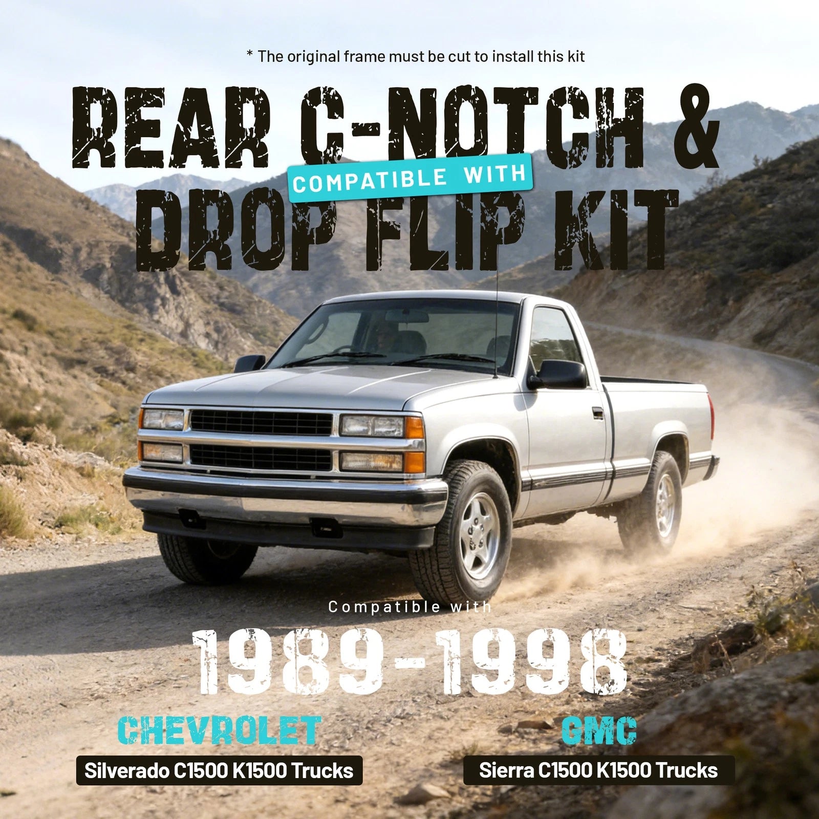 6'' Rear C-Notch & Drop Flip Kit for Chevy Silverado GMC Sierra C1500 (1988–1998)
