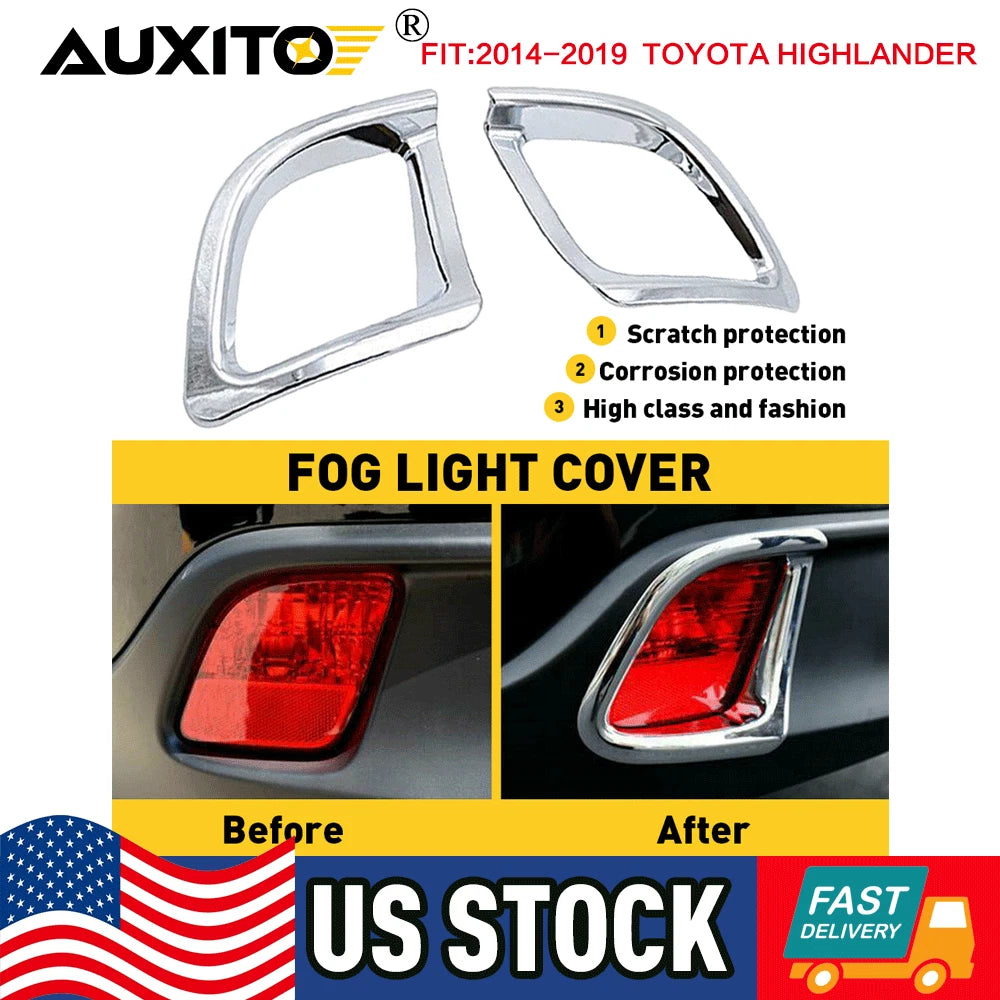 Chrome Rear Bumper Fog Light Lamp Cover Trim for Toyota Highlander (2014–2018)