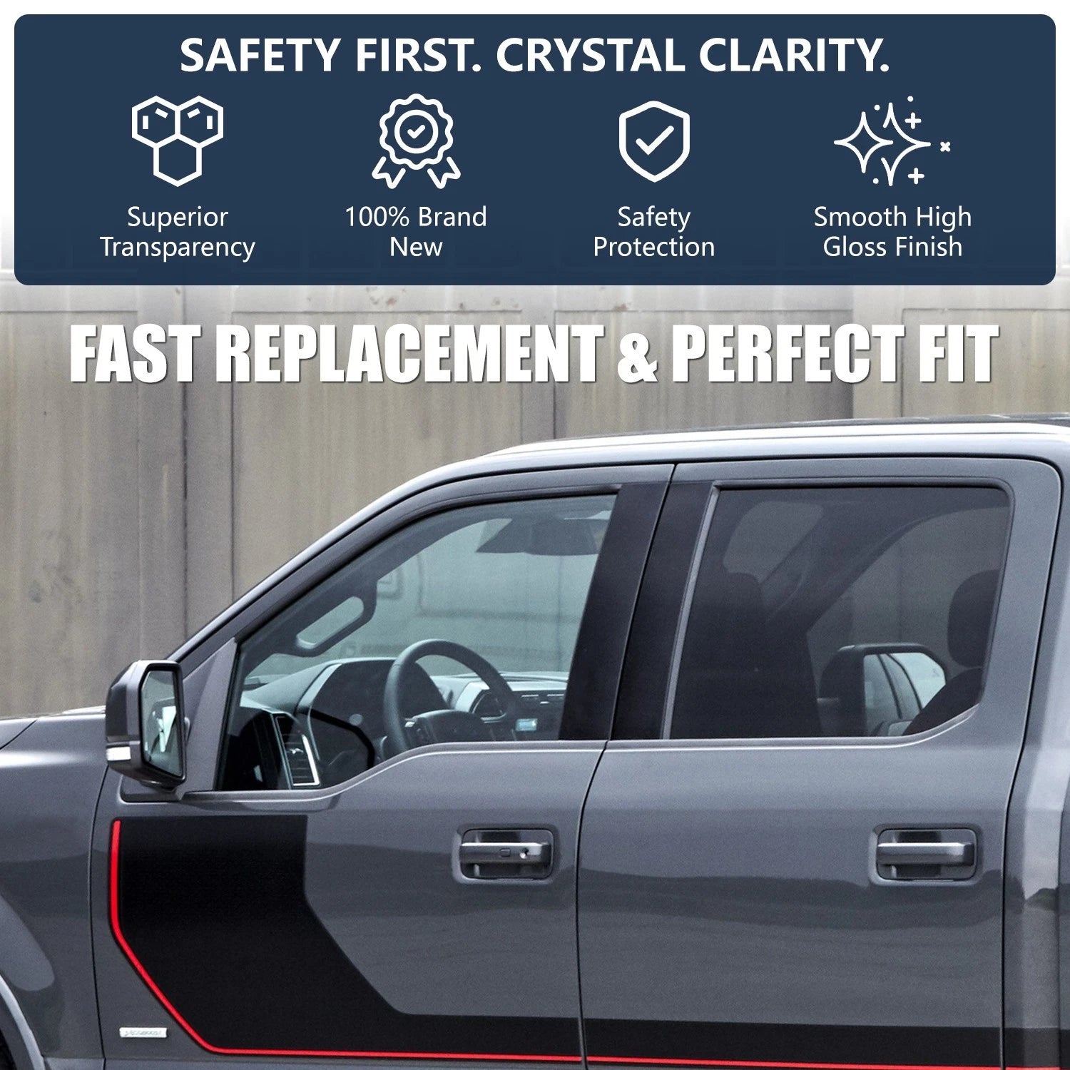 Driver Left Door Window Glass for Ford F150 F250 F350 F450SD (2015–2025)