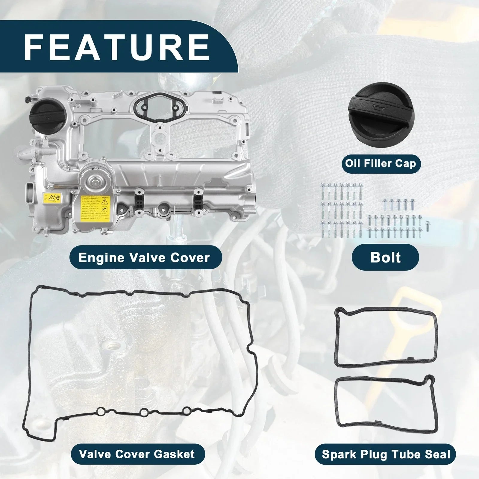Valve Cover with Gasket for BMW 528i (2012-2016) Silver Tone