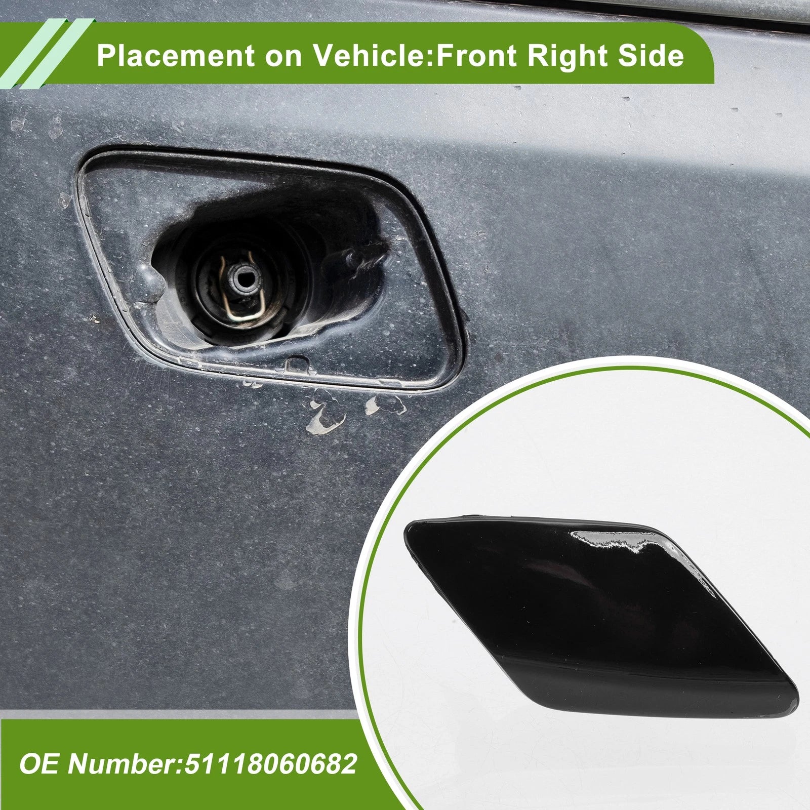 Front Right Washer Nozzle Cover Cap No. 51118060682 for BMW 428i (2014–2016) Black