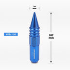 Set of 20 M12X1.5 Blue JDM Conical Hex Wheel Lug Nuts with Spike & Extension