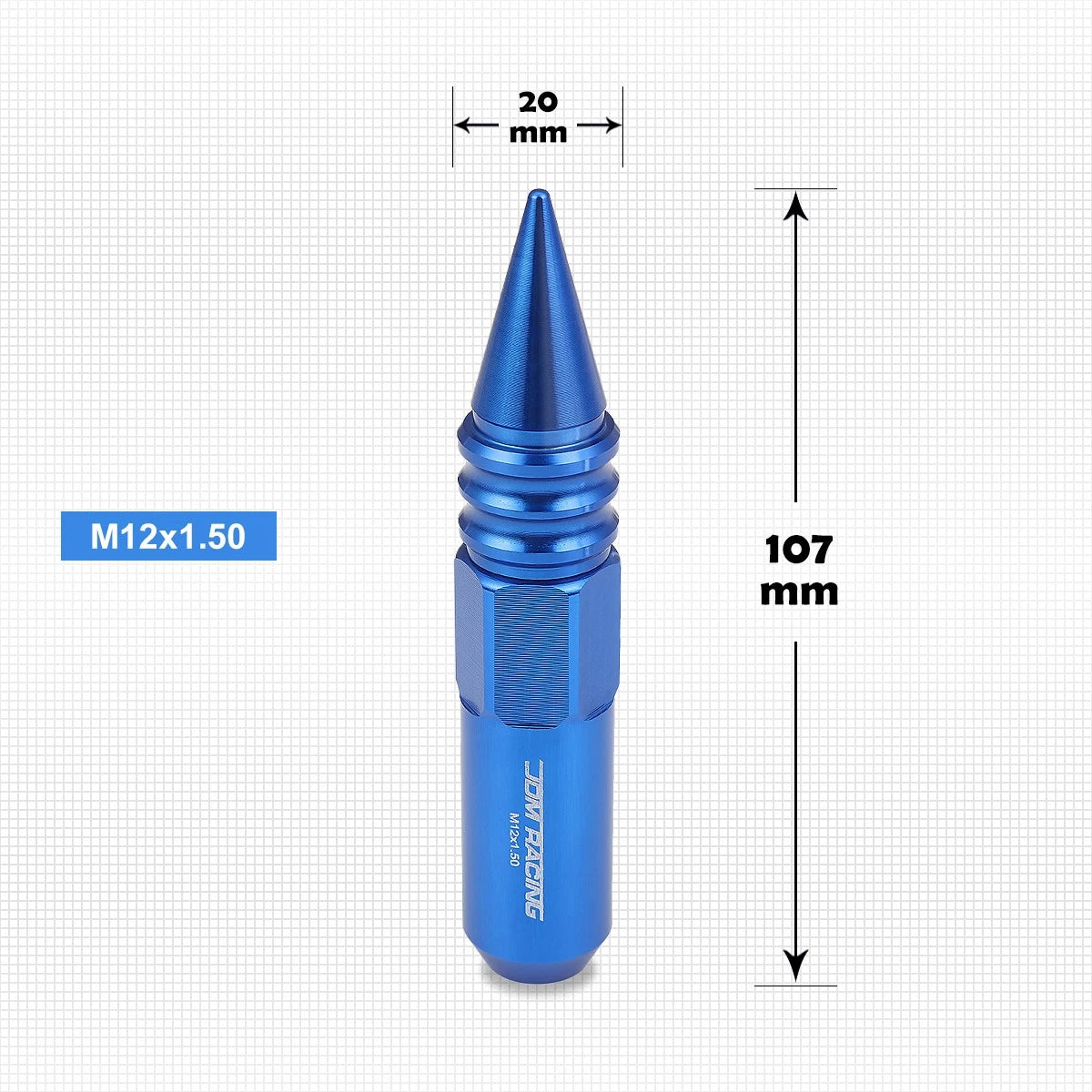 Set of 20 M12X1.5 Blue JDM Conical Hex Wheel Lug Nuts with Spike & Extension