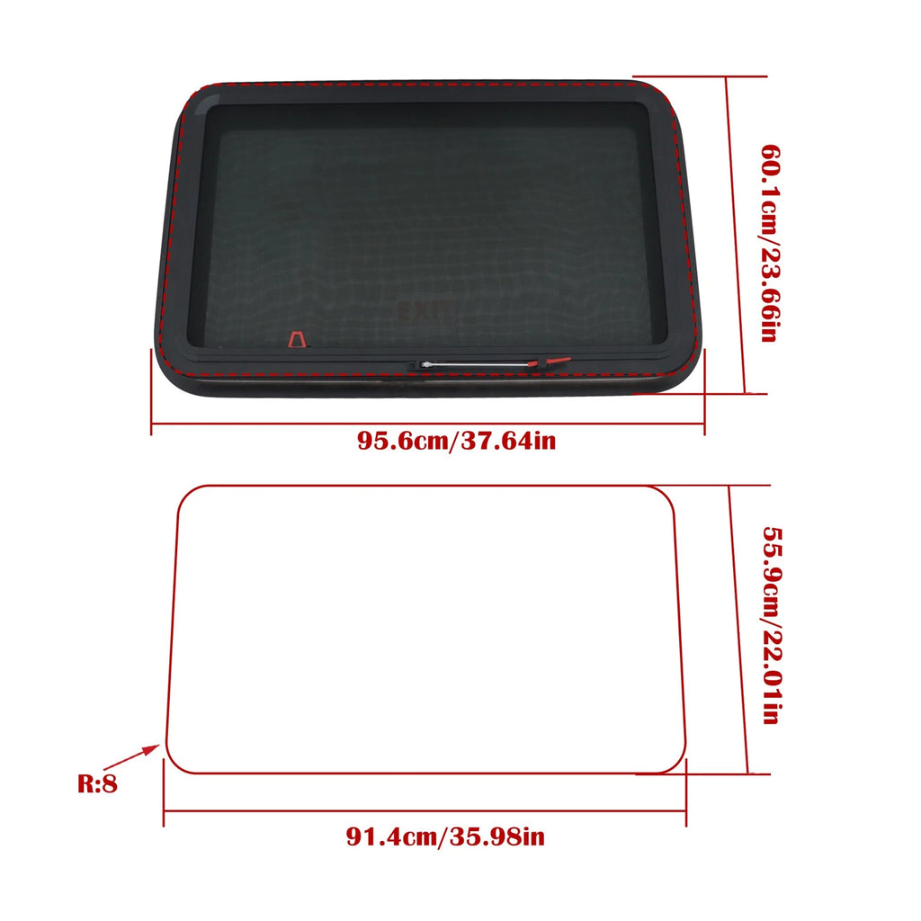 RV Exit Window for Trailer (36"Wx22"H) DOT Certified Emergency Push Out Glass