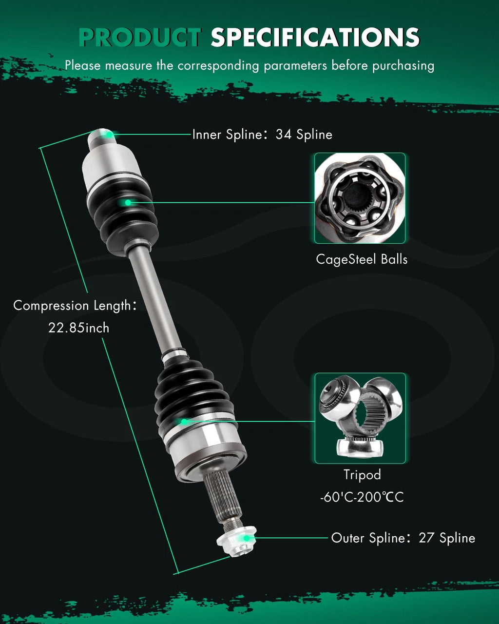 AWD Front Left CV Axle for Chrysler 300 (2005–2023) Dodge Challenger (2017–2023)
