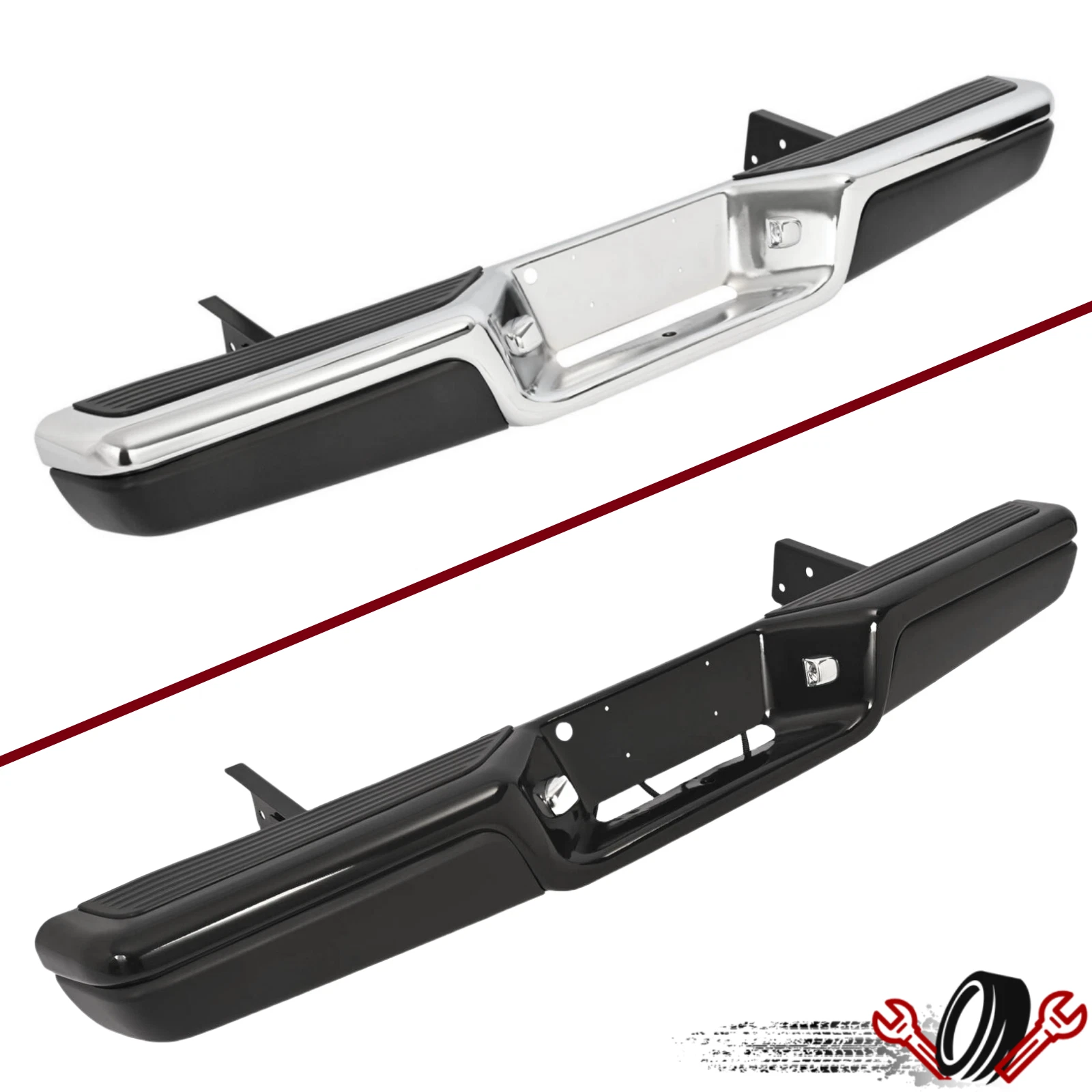 Rear Step Bumper Assembly for Dodge Dakota (1997–2004) Black/Chrome