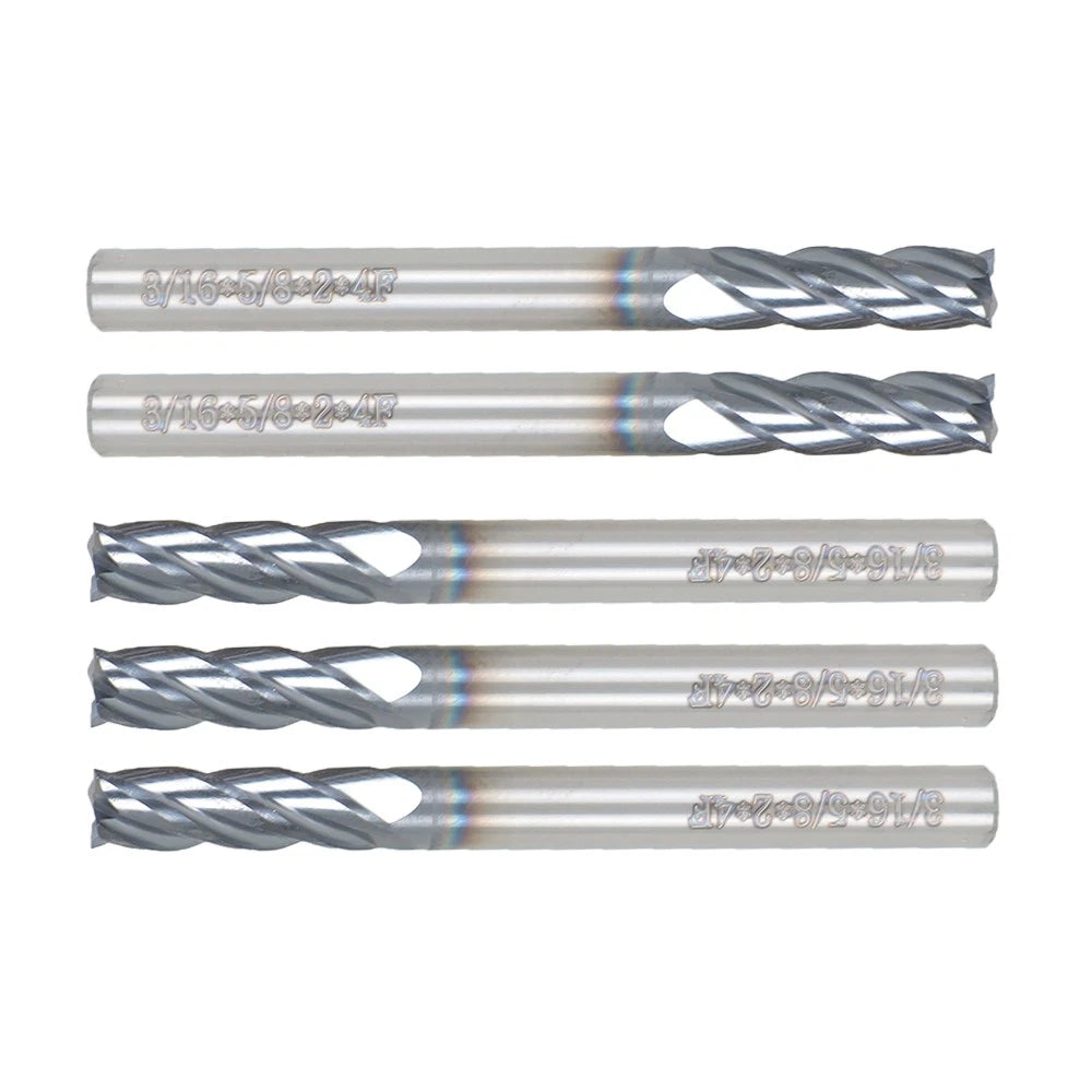 Set of 5 Carbide End Mills for Various Applications (2" Length)