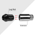 Set of 20 M12X1.25 Black JDM Closed End Acorn Hex Wheel Lug Nuts + Extension 25mmx35mm