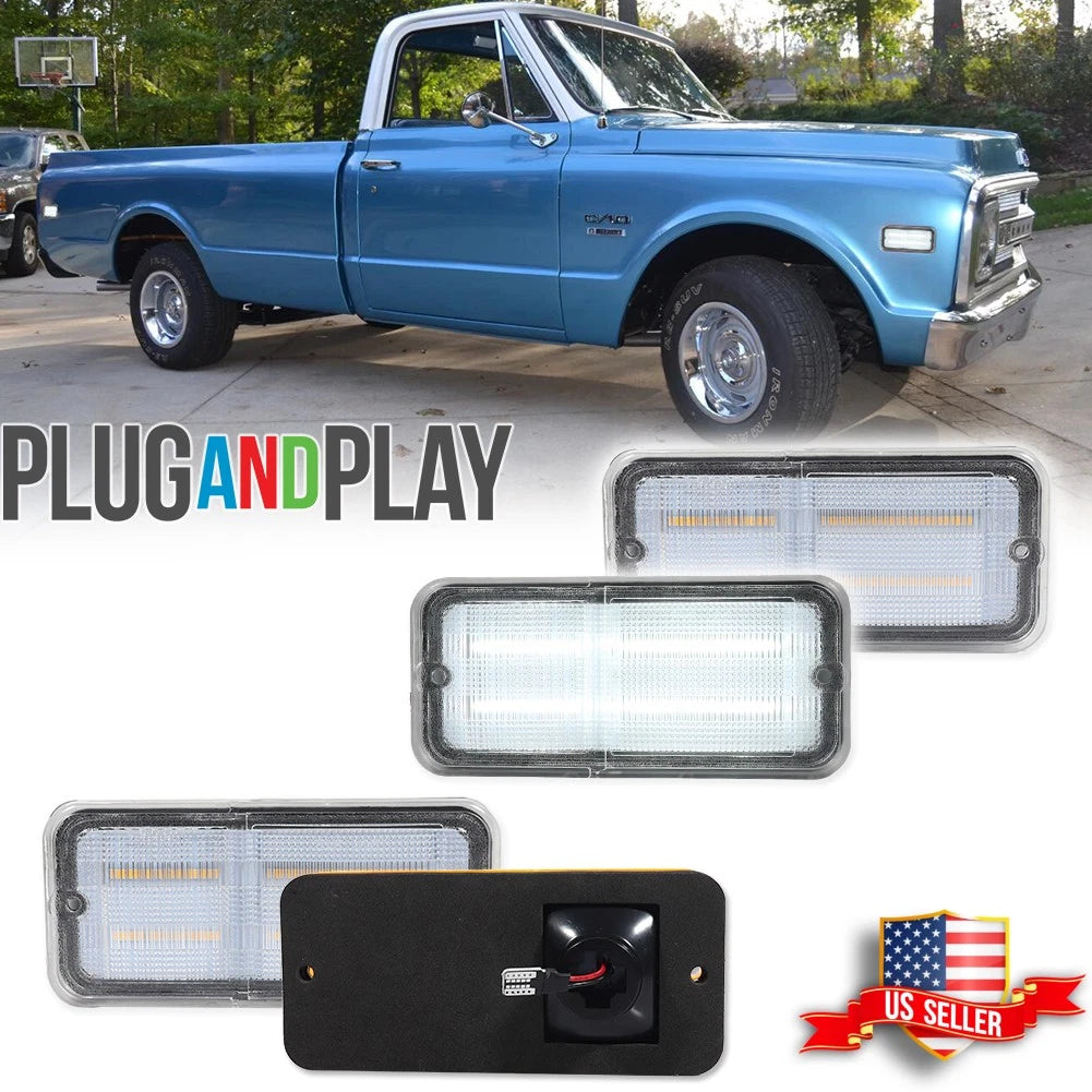 4X Clear LED Side Marker Lights for Chevy GMC C/K Trucks (1968–1972)