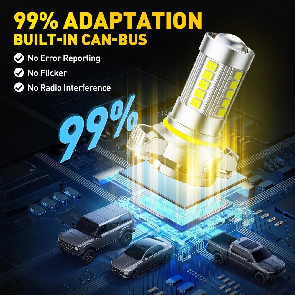 Set of 2 H16 5202 LED Fog Light Bulbs for EV (6500K, 12W, 2000LM)