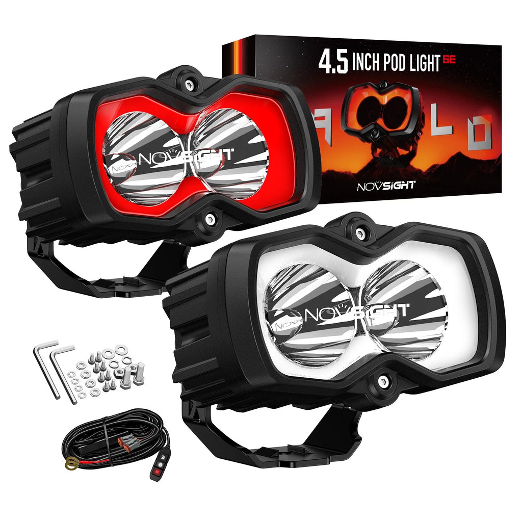 2X NOVSIGHT HALO 4.5'' LED Work Light Bar Spot Pod Offroad Red/White DRL