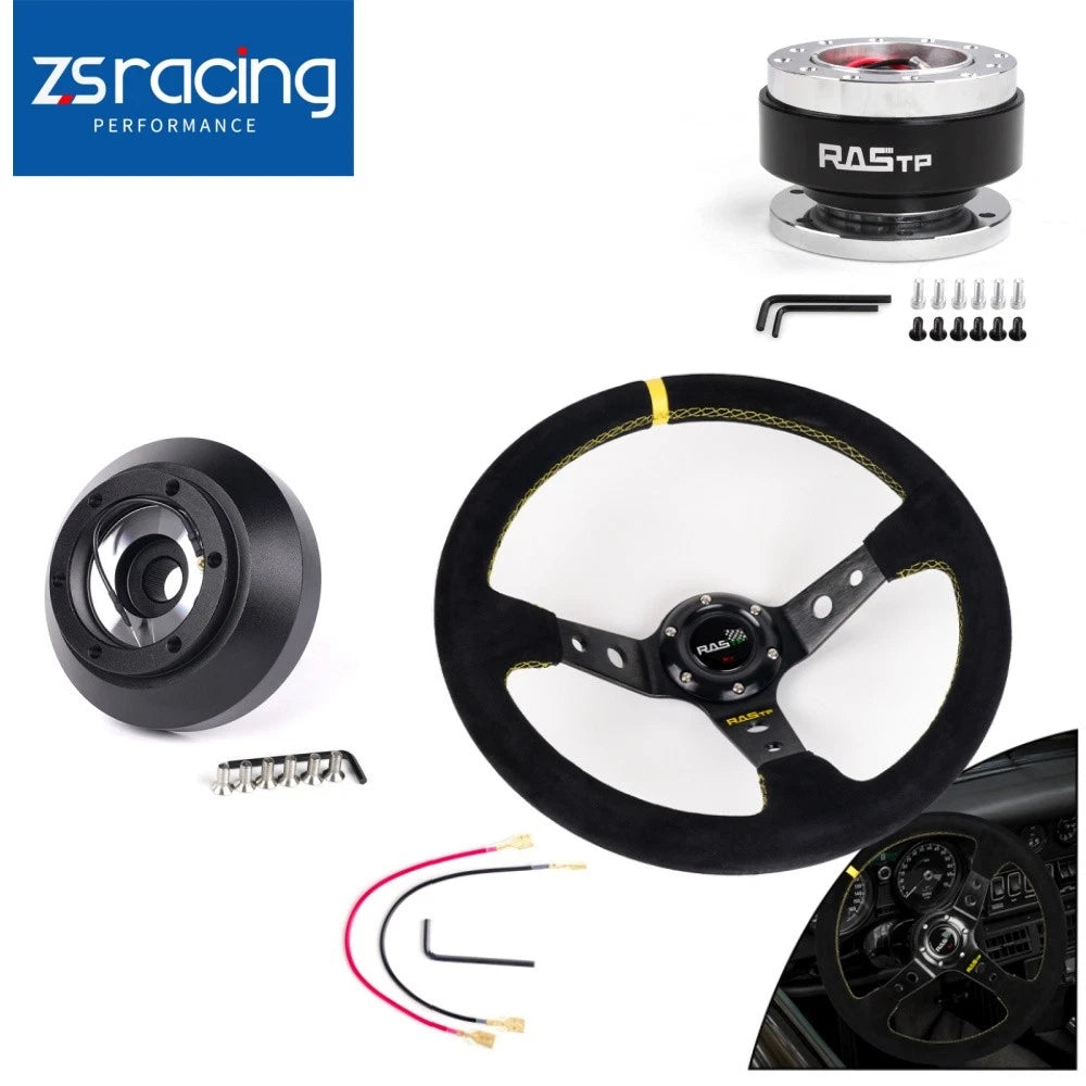 14in Steering Wheel with Quick Release Hub Adapter for BMW E30 M3 318i 325e 528e