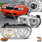LED Halo DRL Sequential Signal Projector Headlights for Dodge Challenger (2008–2014)