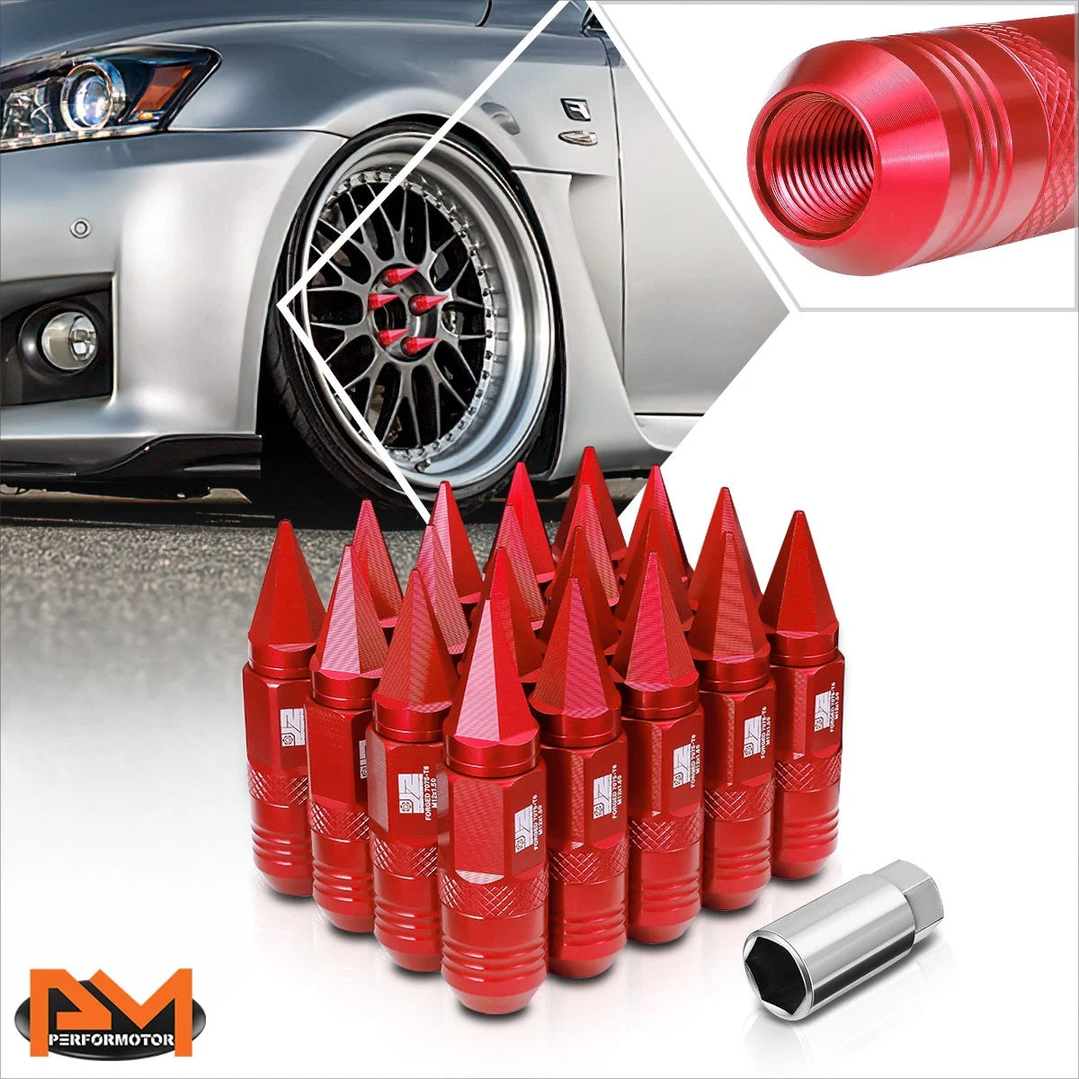 20Pcs M12 x 1.5 Acorn Lug Nuts for Universal Fit (Open/Closed End, Red)