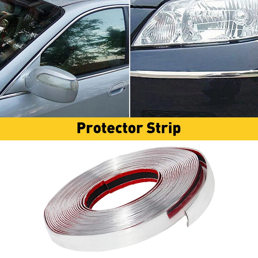 Set of 4 Chrome Trim Strips for Car Body Door Side Protector (16ft)