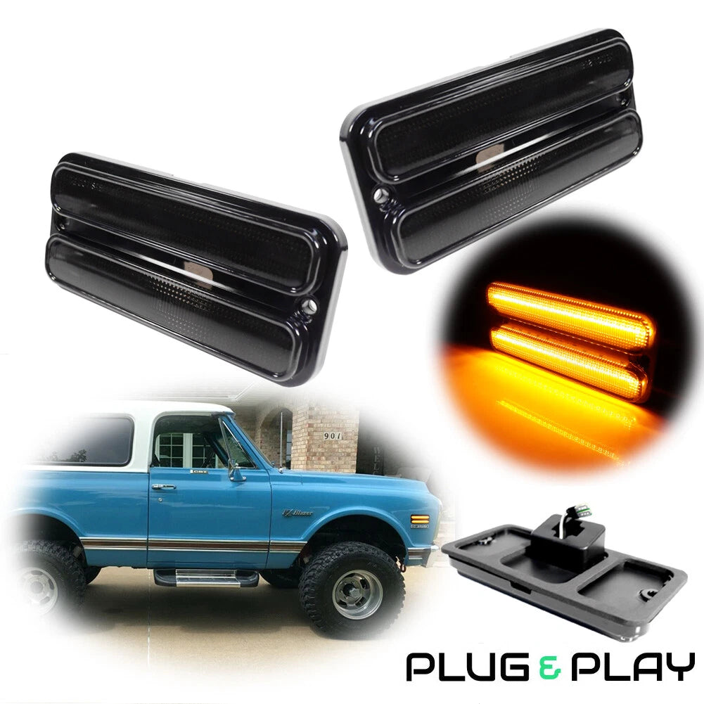 Set of 2 Front Amber LED Side Marker Lights for Chevy GMC Truck (1968–1972)