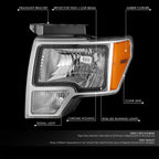 2X Chrome Housing Amber Corner LED Halo Ring RGB Headlight for Ford F-150 (2009–2014)