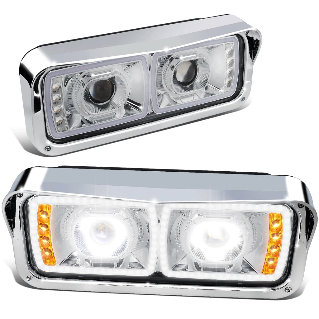 Chrome Full LED DRL Signal Projector Headlights for Freightliner Kenworth (1981–2019)