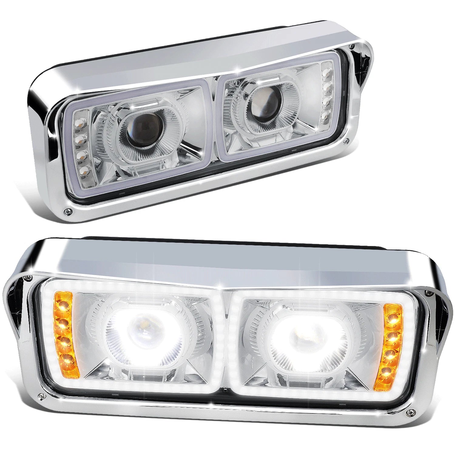 Chrome Full LED DRL Signal Projector Headlights for Freightliner Kenworth (1981–2019)