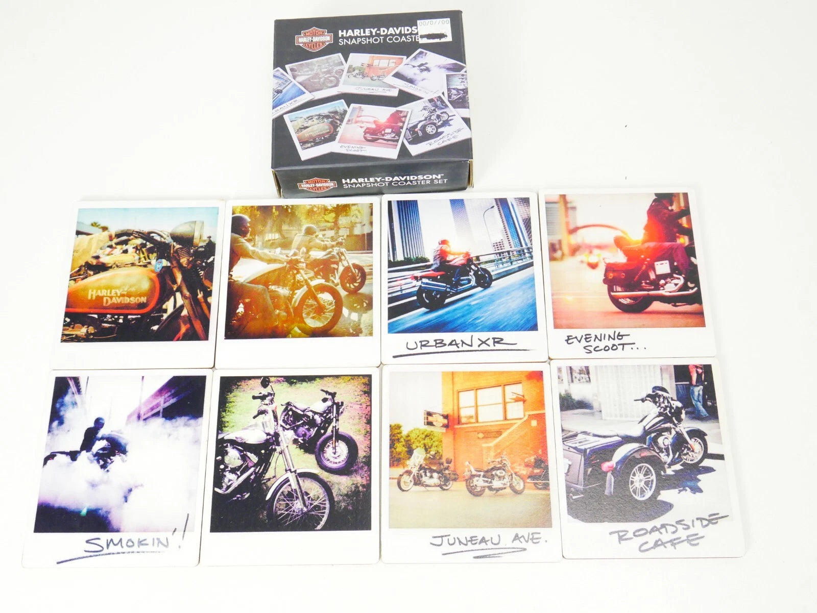 Set of 8 Multi-Color Snapshot Wood Beer Coasters for Harley Davidson