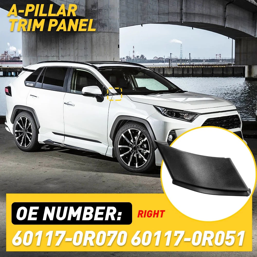A-pillar Trim Panel Cover for Toyota RAV4 (2019–2023) Black ABS
