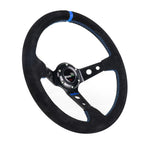 14-Inch Deep Dish Suede Leather Steering Wheel with Red Ring