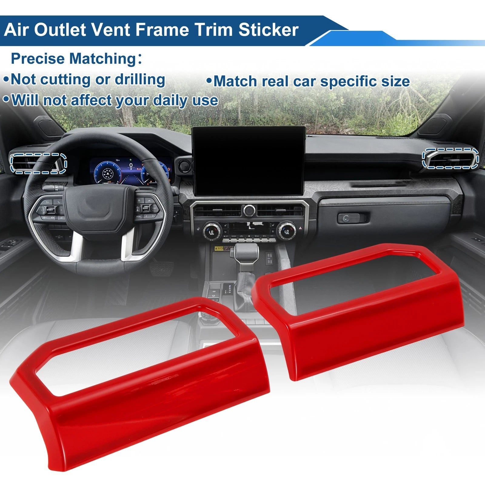 Set of 2 Air Condition Outlet Vent Trim Cover Frame for Toyota Tacoma (2024–2025) Red