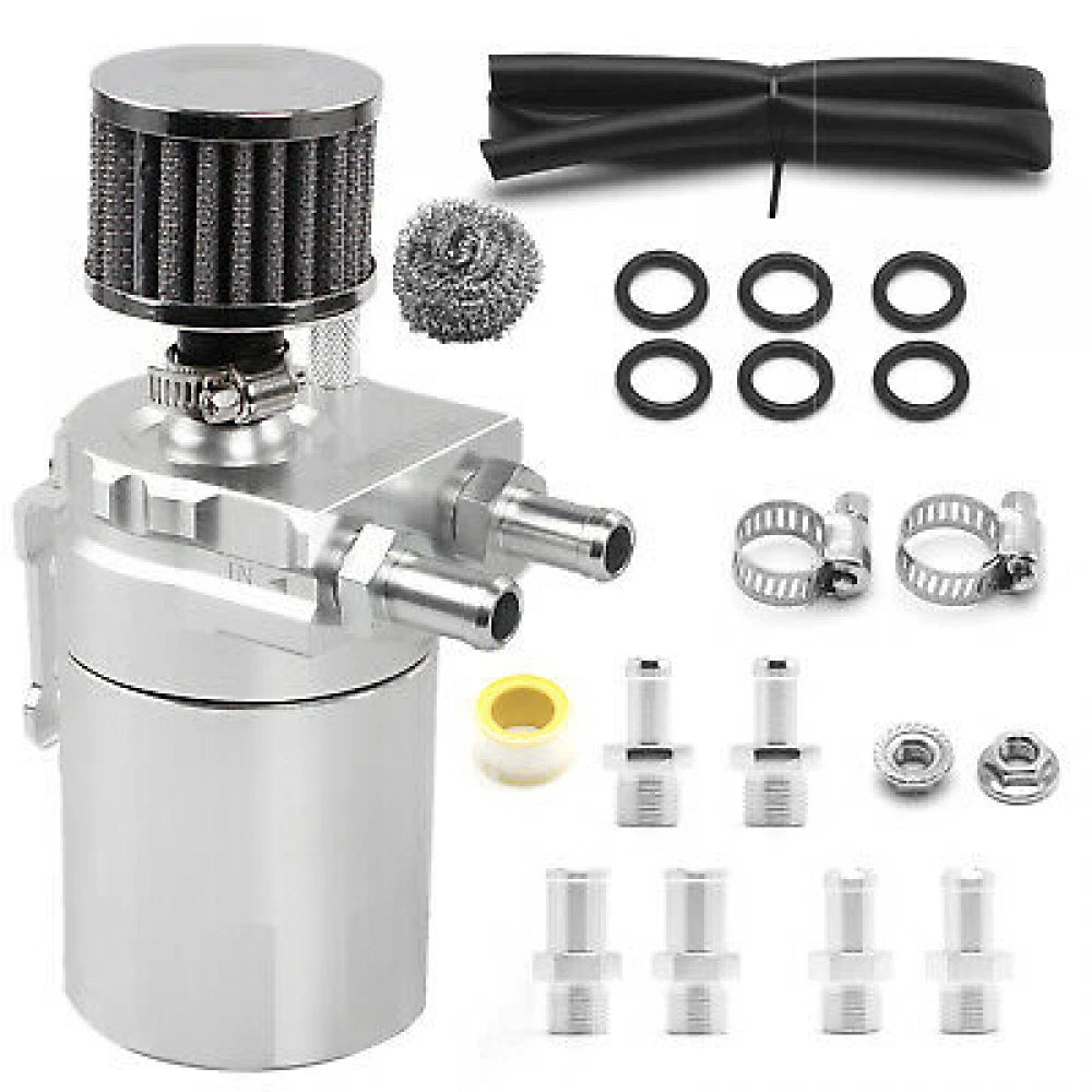 Oil Catch Can Kit 300ML for Universal (Baffled Reservoir, Breather Filter, Silver)