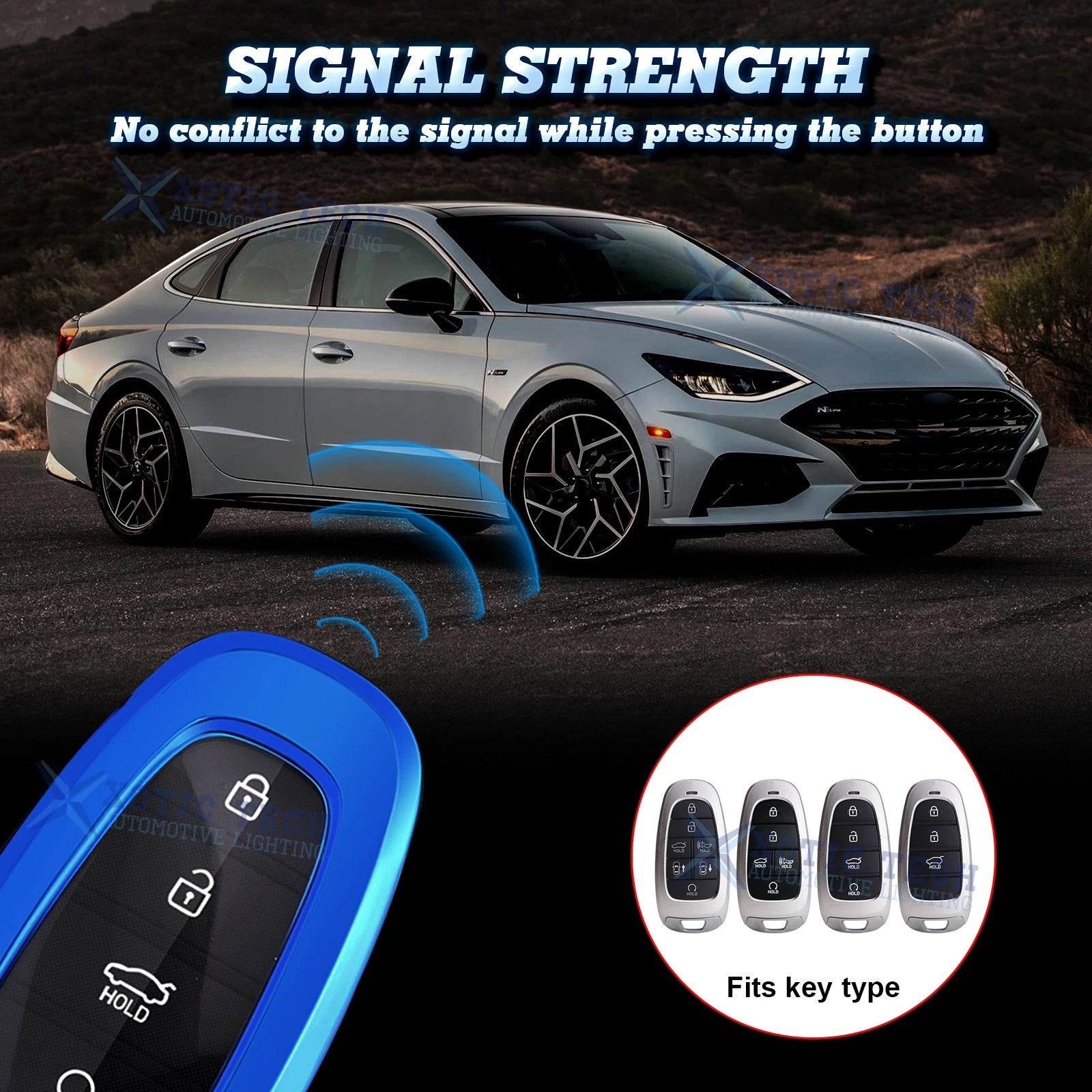 Blue TPU Full Coverage Button Key Fob Holder Case for Hyundai (2015-2021)