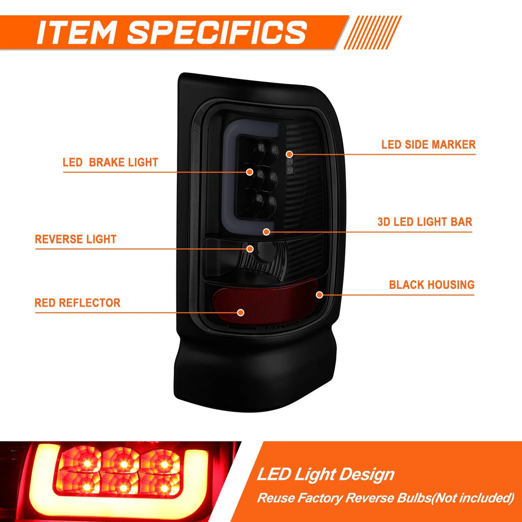 3D LED C-Bar Tail Light for Dodge Ram Pickup (1994–2002)
