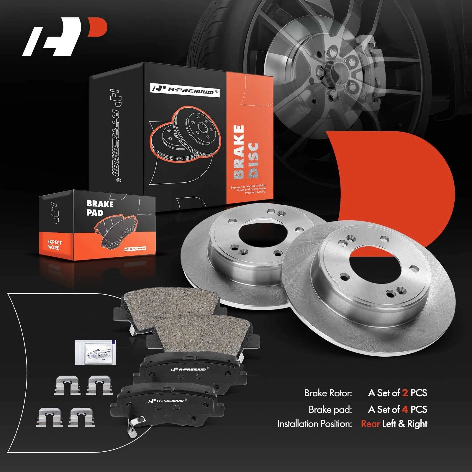 Set of 2 Rear Brake Rotors & Ceramic Pads for Hyundai Elantra Kia Forte